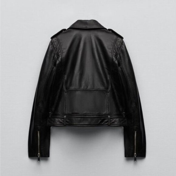 ZARA 100% Lambskin Leather Biker Jacket Size S 🖤 - Picture 15 of 16